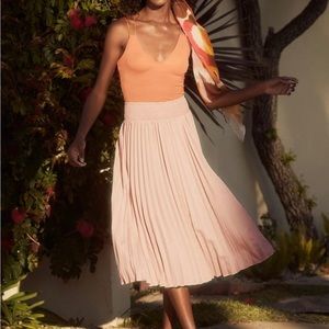 Satin pleated midi skirt